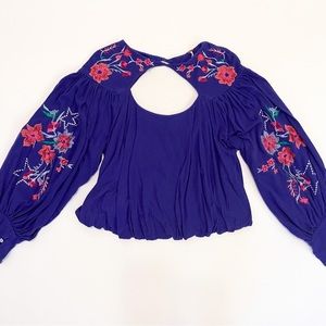 Free People Embroidered Puff Top